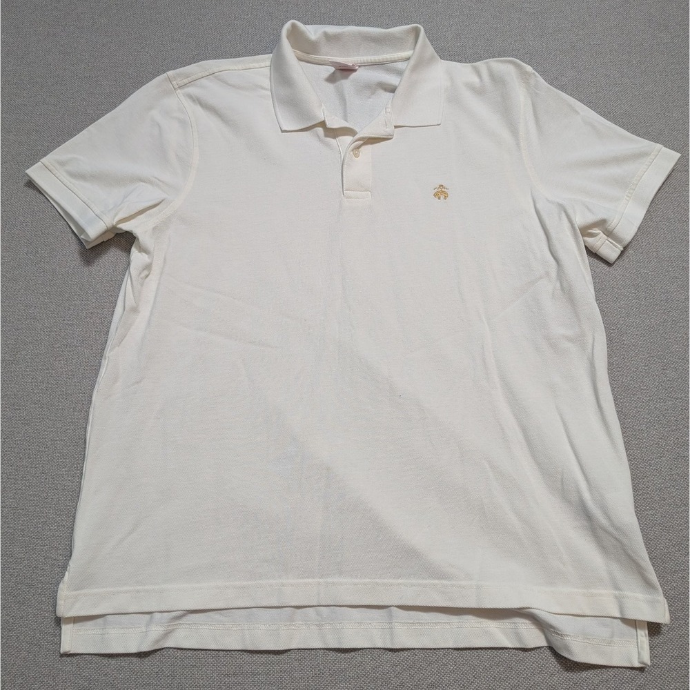 Brooks Brothers Men's XL Cream 100% Cotton Pique Performance Polo Shirt Golf